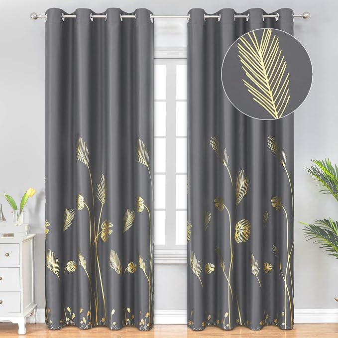 Blackout Curtains 108 inches Long, Light Blocking Grommet Curtains, Dark Grey by ESTELARTEXTILER