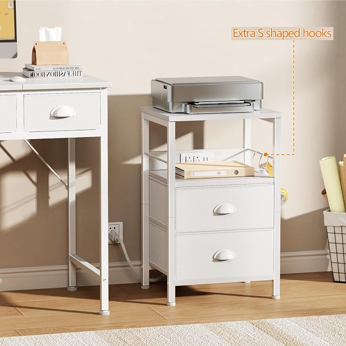 Furologee End Table with Charging Station, Nightstand with Fabric Drawers - Image 7