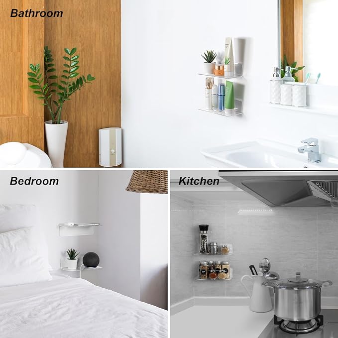 OAPRIRE Acrylic Floating Wall Shelves Clear, No Drill, 9 Inch 2 Pack | Strong - Image 3