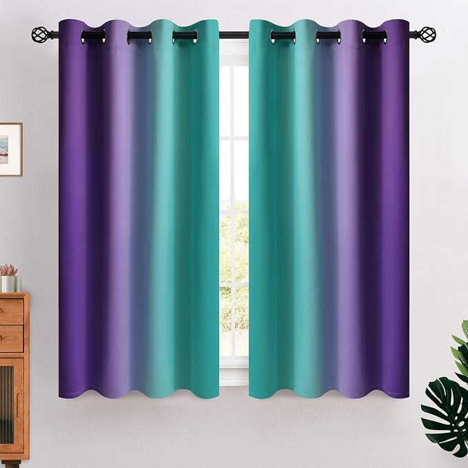 COSVIYA Grommet Room Darkening Ombre Teal and Purple Curtains W52xL54 inch | by COSVIYA