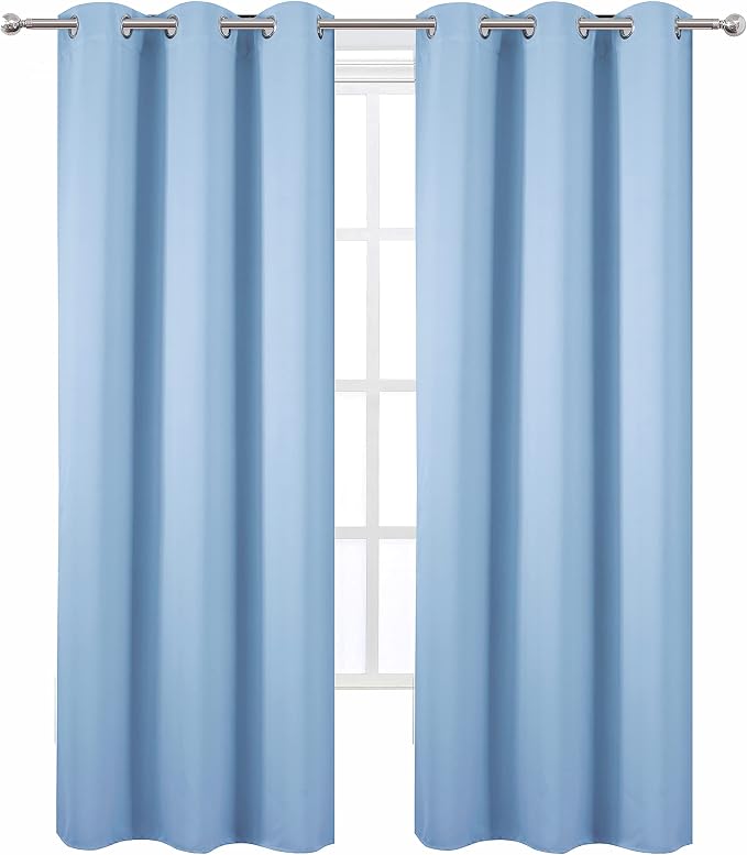 Sky Blue Thermal Blackout Curtains/38 x 84 Inch/Set of 2 Panels Room Darkening - Image 2
