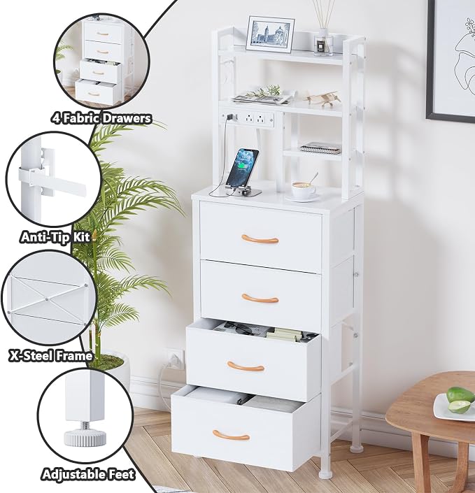 Tall Night Stand, 52.1" LED White Nightstand - Image 7