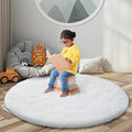 White Round Shag Area Rug for Bedroom, Washable Fuzzy Carpet for Room Boys by Junhejiamei