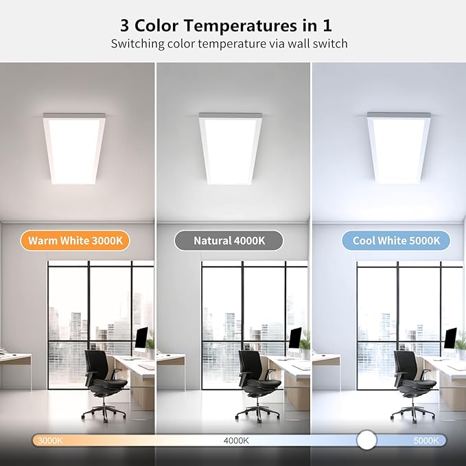 AIKVSXER 6 Pack 1x4 LED Flat Panel Light, 50W 5500LM Surface Mount Ceiling Fixture, 3CCT (3000K/4000K/5000K), Ultra-Thin 48In, 10-100% Triac Dimmable for Kitchen, Garage, Office, Basement