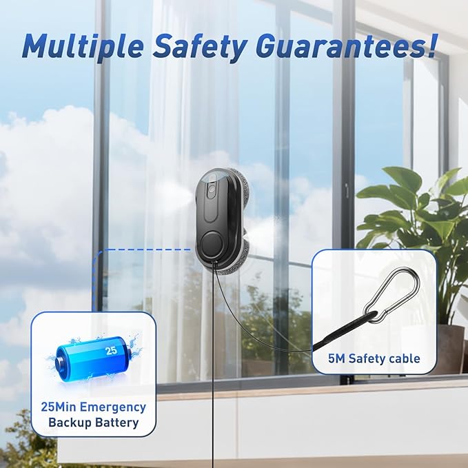 KKI Window Cleaning Robot, Automatic Window Cleaner Robot, Dual Spray, Max 3200Pa, AI Path Planning & Edge Detection, Remote Control for High-Rise Windows, Glass,Door,10xCloths, X3 (Black)
