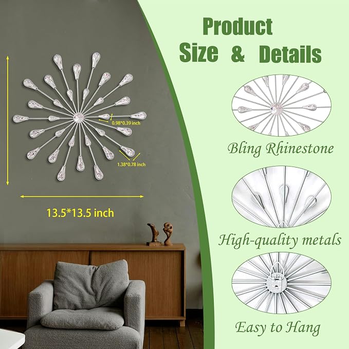 ZEXUIRU 3 Set Silver Starburst Wall Art - Image 4