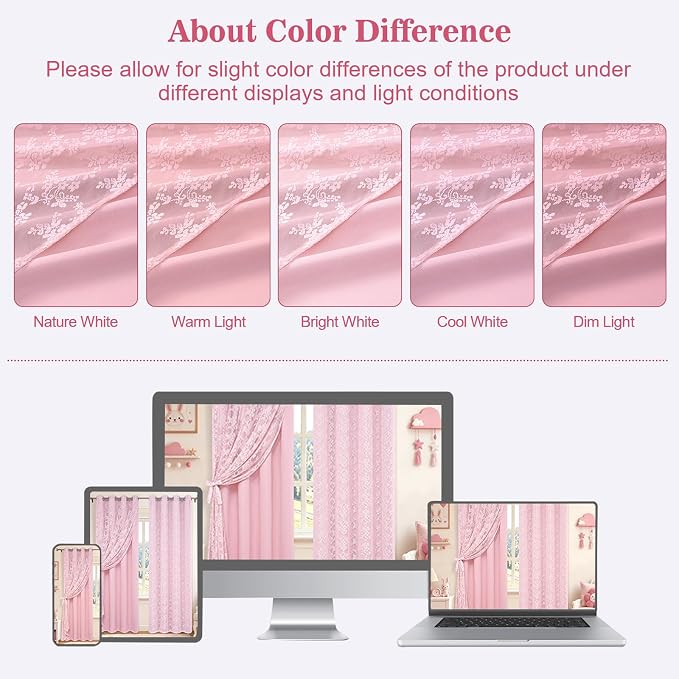 Yinhua Pink Blackout Curtains Double Layer Curtains - Image 8