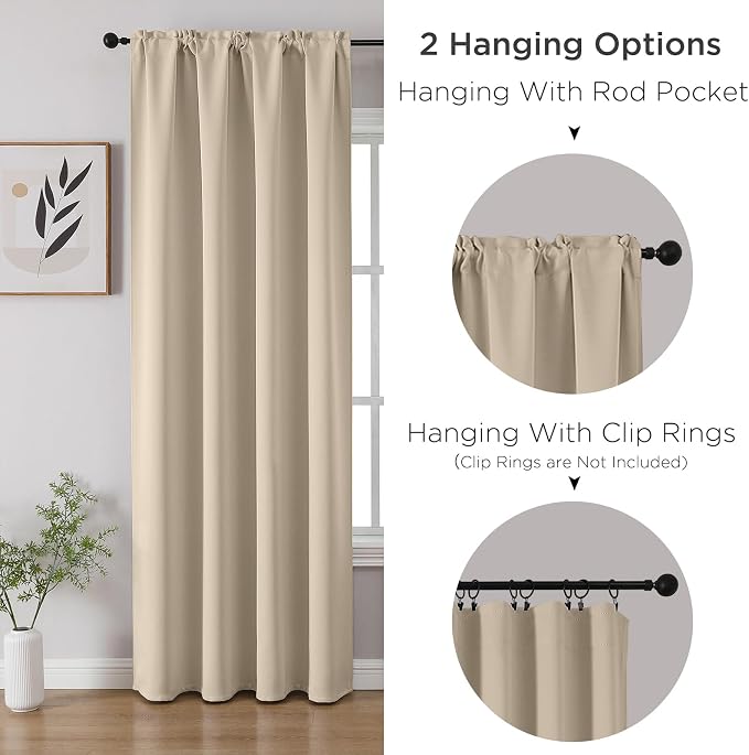 CUCRAF Light Beige Blackout Curtains 45 inch Length 2 Panels Set, Rod Pocket - Image 3