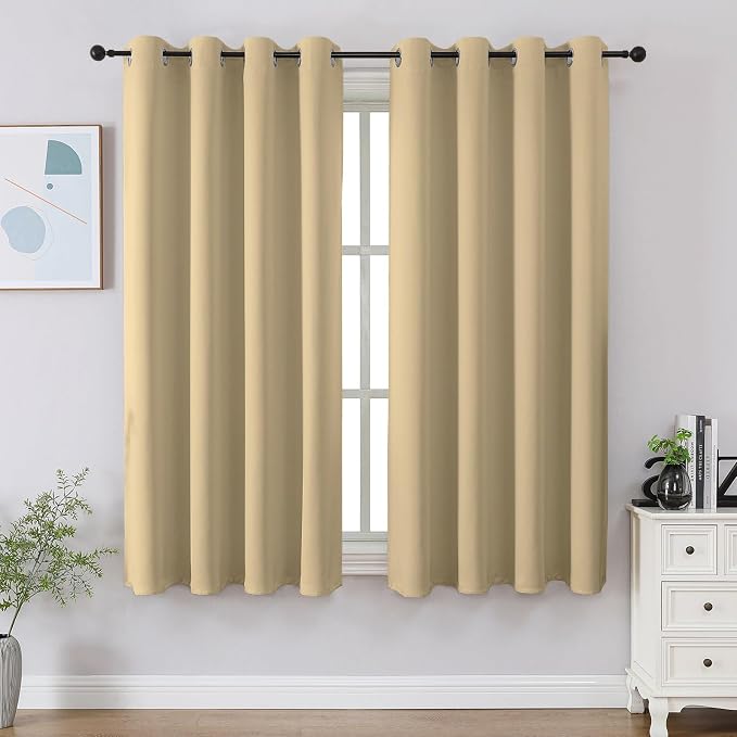 CUCRAF Beige Blackout Curtains 45 inch Length 2 Panels Set, Room Darkening by CUCRAF