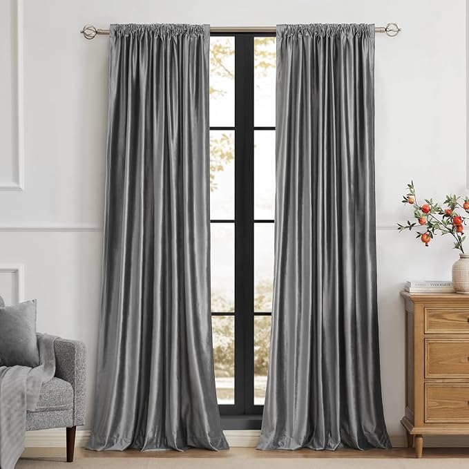 PRIMROSE Dark Grey Velvet Curtains 102 inch Long - Image 3