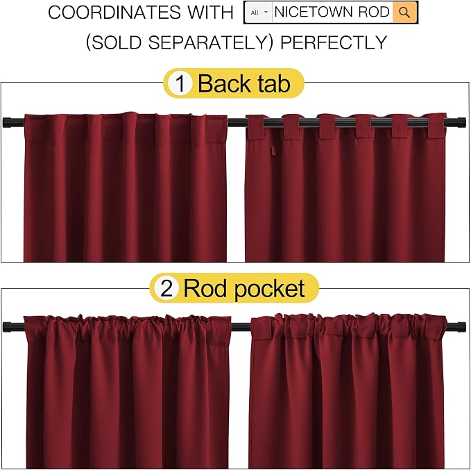 NICETOWN Christmas Burgundy Bedroom Blackout Draperies Panels - Image 4