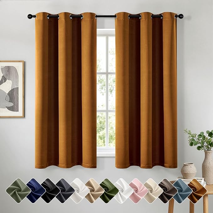 Gold Brown Blackout Curtains for Bedroom Living Room W40 x L63 Inch | 63 Inch by Woaboy