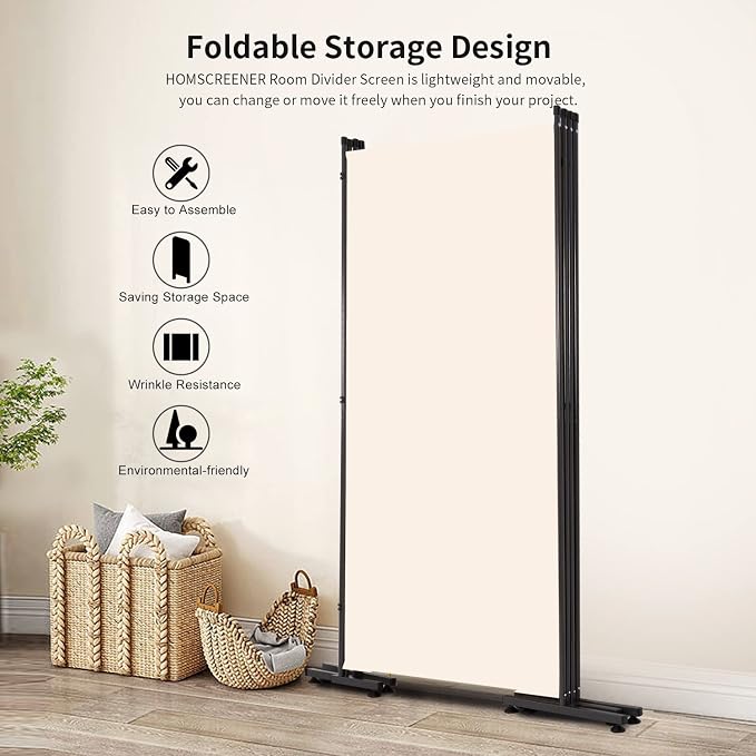 Room Divider 4 Panel Folding Privacy Screen, Round Pad Design Wall Divider | - Image 3