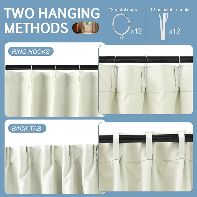Etherealveil Birch White Pinch Pleated Blackout Curtains 2 Panels 40"x108" | - Image 6