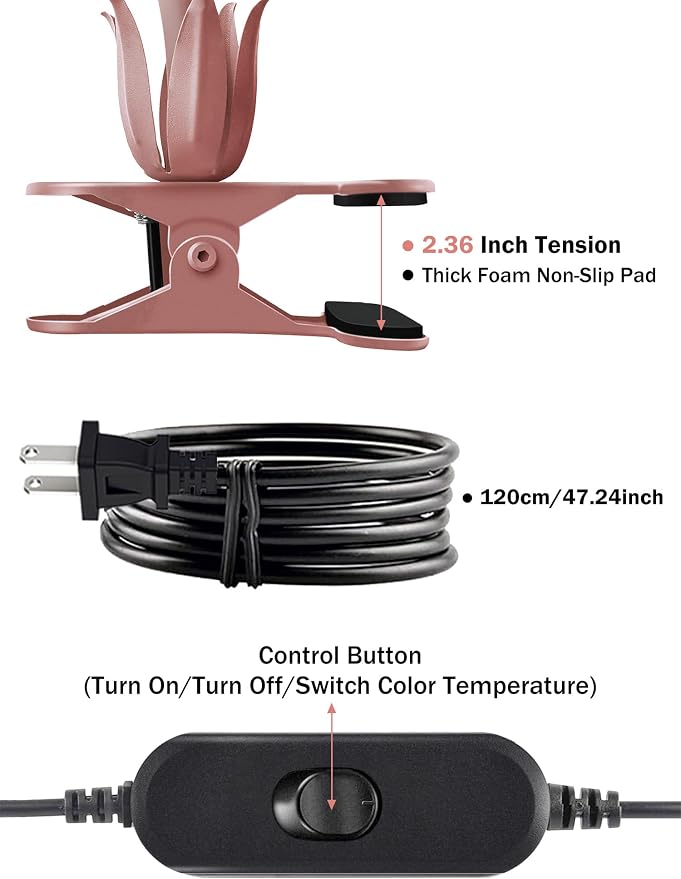 Desk Lamp Flower Clip on Light, 3 Color Modes Book Light Flexible Gooseneck LED - Image 4