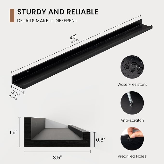 Picture Ledge Shelf, Floating Shelves Set of 2, 40 Inches Solid Wood Nursery - Image 3