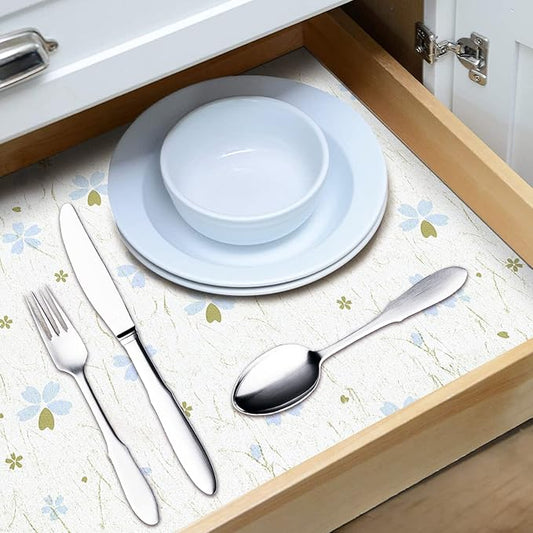 RAY STAR 12X120 Inch Shelf Liner for Kitchen Cabinets, Non-Adhesive Cabinet Liner Washable, PVC Drawer Liner for Dresser Non-Slip Bathroom (Floral)(4 Roll)