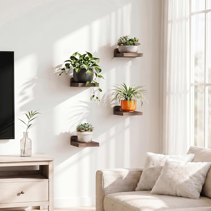 Fixwal Small Floating Shelves for Wall | Rustic wood shelf for displaying mini - Image 2