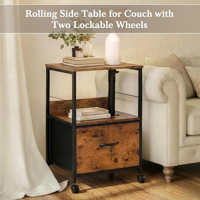 Faesun Swivel Lift Top Nightstand, Rolling Side Table - Image 8