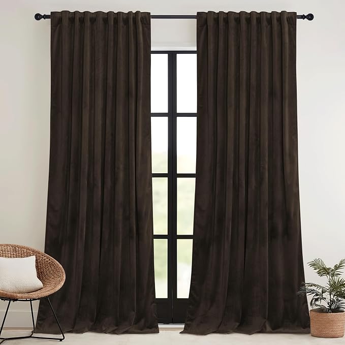 RYB HOME Brown Velvet Curtains for Bedroom Living Room | Thermal Insulated - Image 2