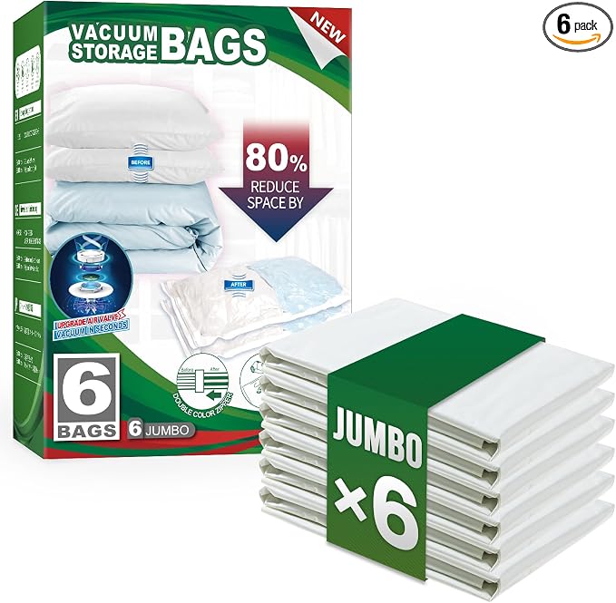 TAILI 6 Pack Vacuum Storage Bags, Jumbo Size, Cream | Vacuum Seal Bags by TAILI
