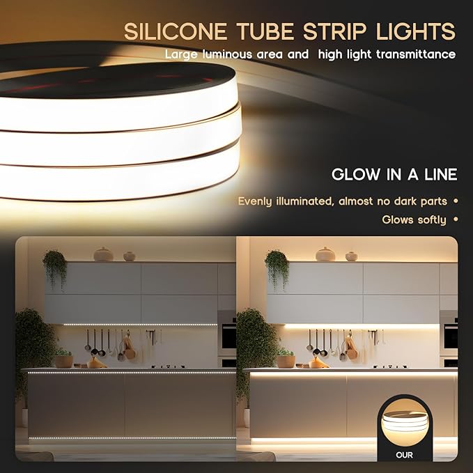 VOEWT LED Strip Lights Neutral White 4000K,9.8ft 110-120V Neon Rope Lights,Flexible Silicone Outdoor Waterproof Neon Strip Lights for Bedroom,Mirror,Kitchen Cabinet, Living Room,Halloween Decor