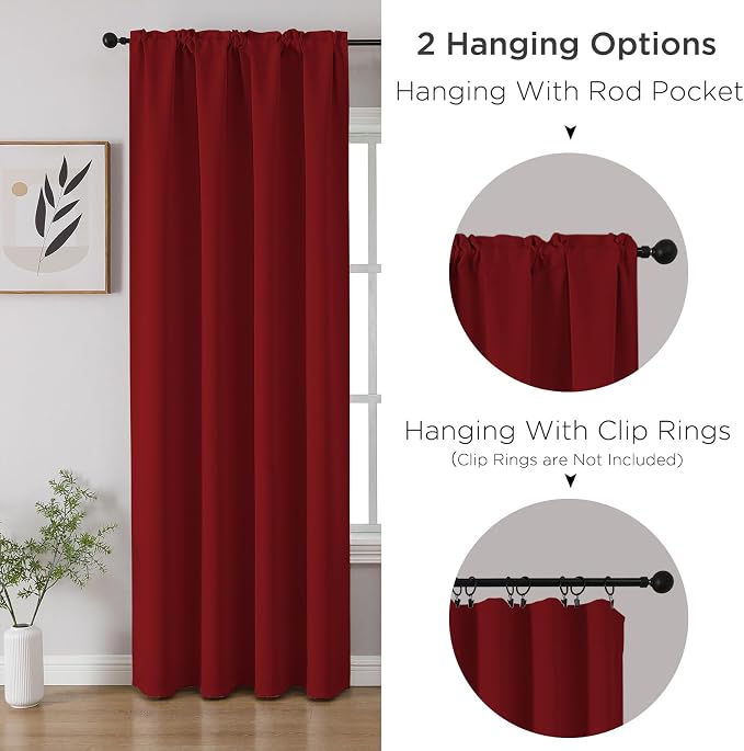 CUCRAF Red Blackout Curtains Customize, Rod Pocket Room Darkening Curtain - Image 3