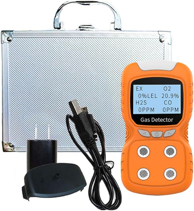 XLA Alert Portable Gas Detector, Gas Clip 4 Gas Monitor Meter Tester Analyzer, Rechargeable LCD Display Sound Light Shock Air Quality Tester, 2 Year Detector…