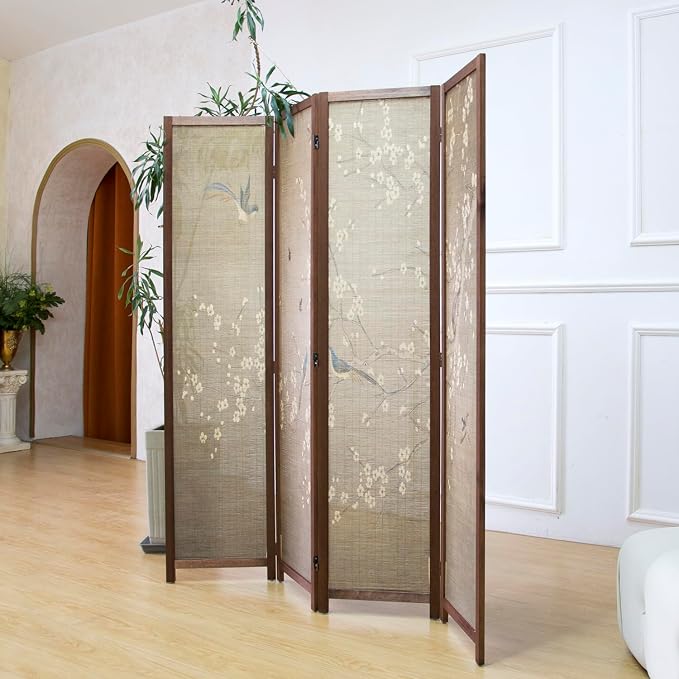 4 Panel Bamboo Room Divider Screen, Double-Sided Privacy Screen | Double-Sided - Image 3