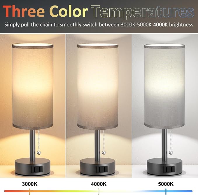 Dark Grey Bedside Table Lamps Set of 2 - Image 3