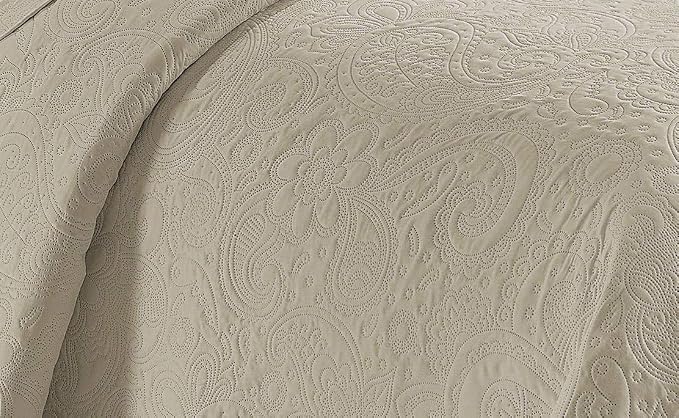 Linen Plus Embossed Coverlet Bedspread Set Oversized Solid Beige Full/Queen Bed - Image 2