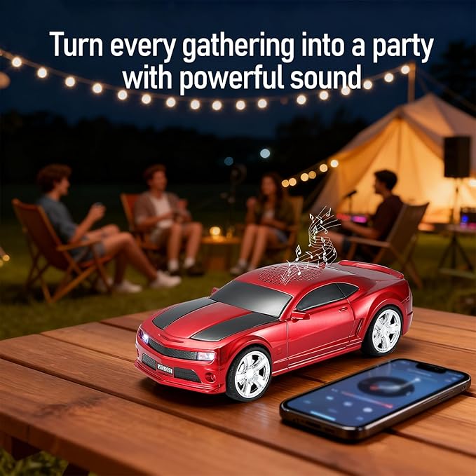 WSTER WS-592 Supercar Design Bluetooth Replica Speaker – Portable Car Model Wireless Speaker with TWS Stereo, FM Radio, LED Party Lights, USB/TF Playback, Hands-Free Calling, Microphone(Red)