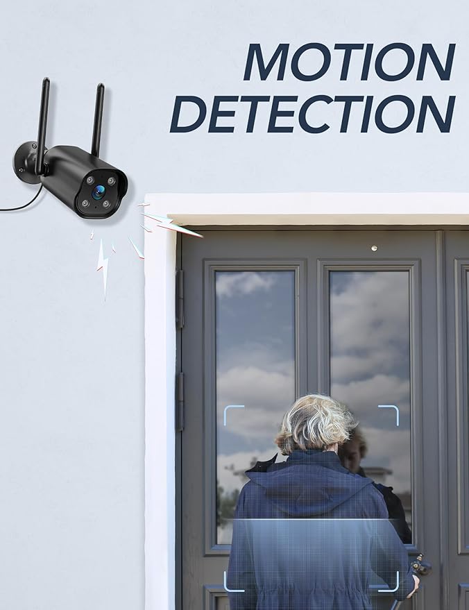 GNCC 2K Outdoor Security Camera, IP65 Weatherproof, Night Vision, Motion Sound Detection, Two-Way Audio, CCTV Camera for Home Compatible with Alexa & Google Home, 2.4GHz WiFi, 10ft Power Cable Black
