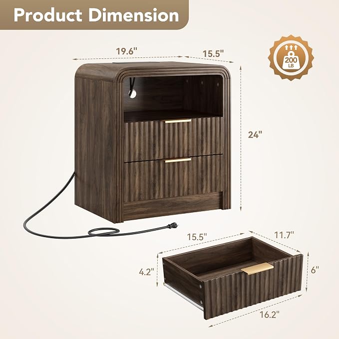 Decofy Fluted 2-Drawer Nightstand - Image 2