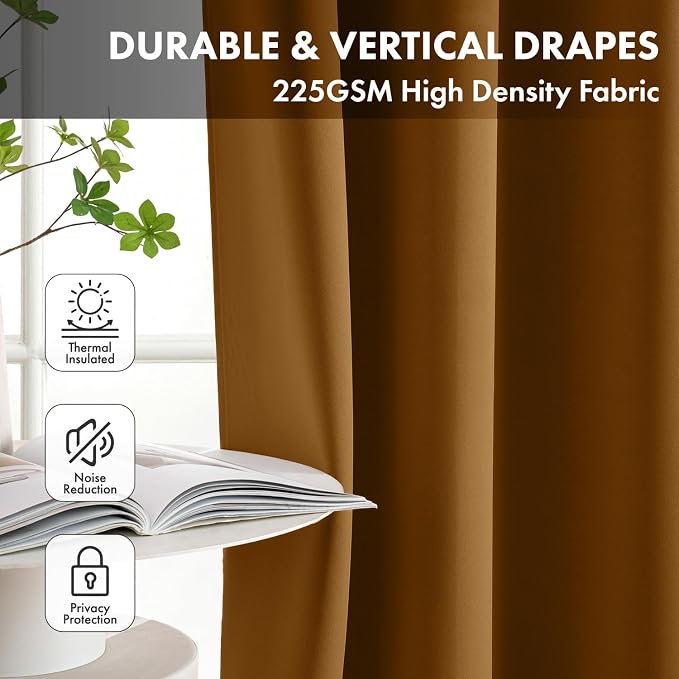 Short Brown Blackout Kitchen Curtain W40 x L45 Inch 2 Panels | Thermal Insulated - Image 4