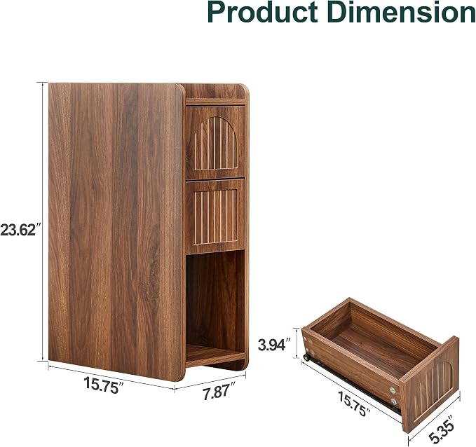 Narrow Nightstand Set of 2, Wooden Small 2 Drawer Nightstand, Slim Side End - Image 2