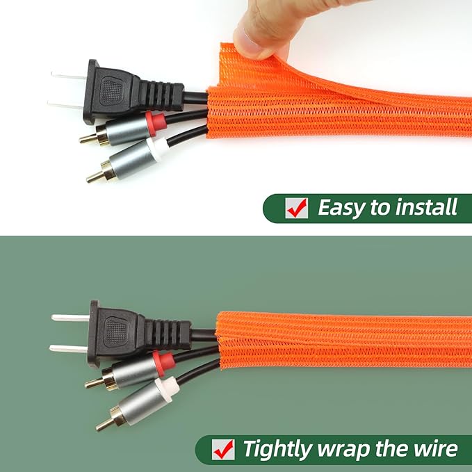 Split Wire Loom Tubing, Cable Protector Sleeve, Braided Cable Management for TV/Computer/Home Theater/Engine Bay, Cord Protectors from Pets No Chew (Orange, 1/8"-10ft)
