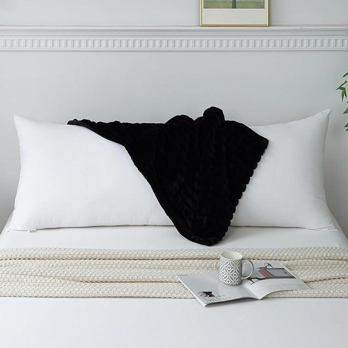 Full Body Pillow with Fluffy Stripe Faux Fur Removable Cover, Long Bed Pillow - Image 2