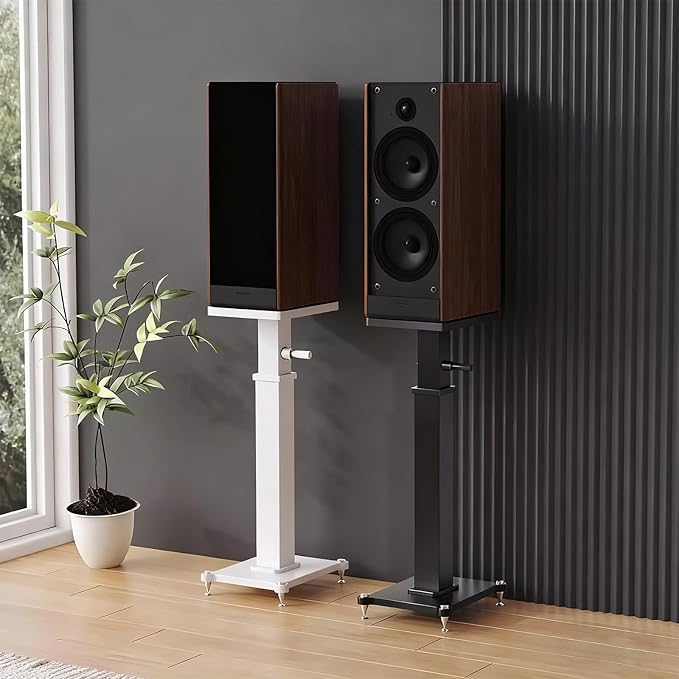 29.5-43.3in Height Adjustable Speaker Stands Pair up to 110lbs, Heavy Duty Bookshelf Speaker Stand Bookshelf Speaker Stand, Holds Bookshelf & Satellite Speaker Large Speaker (Black)