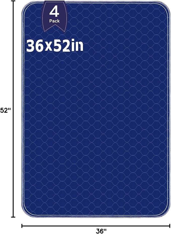 Alsunny® Waterproof Bed Pads 36x52 Inch(4Pack),Hide Stains Pads for Beds for Incontinence Adults,Non Slip Heavy Absorbency Bed Pads for Elderly,Bed Protector Pads,Reusable Bed Pads Washable Waterproof