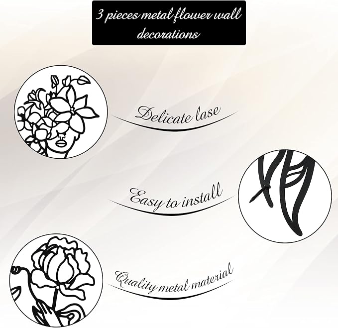 Photect 3 Pcs Metal Wall Art Decor Minimalist Abstract Woman Wall Art Metal - Image 5