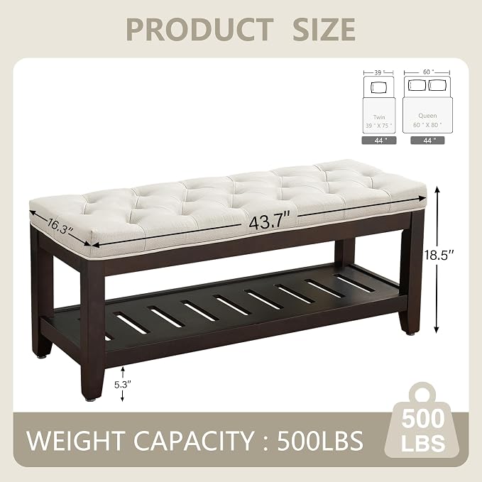 LOULENS 44'' Linen Storage Bench, Upholstered End of Bed Bench, End of Bed Bench - Image 3