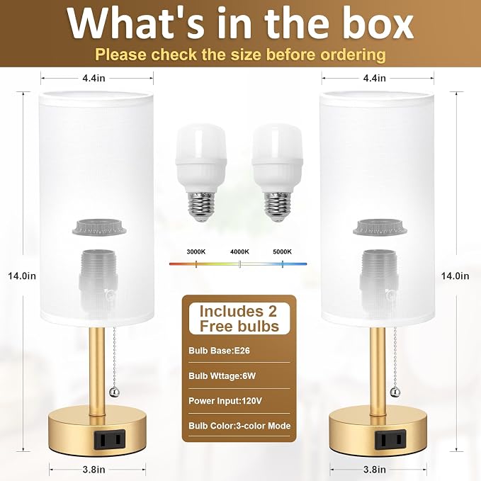 Gold Bedside Table Lamps Set of 2 - Image 4