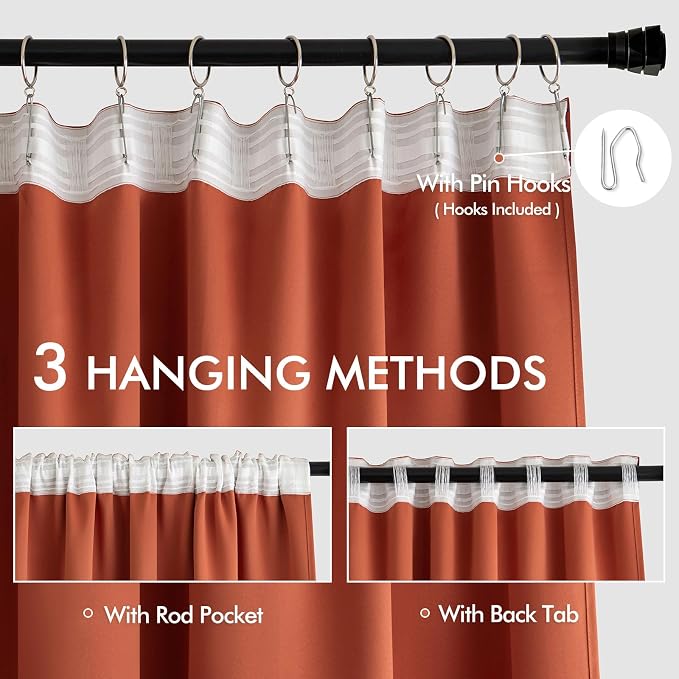 MIULEE Fall Burnt Orange Back Tab Blackout Curtains 52"x120" Length 2 Panel | - Image 3