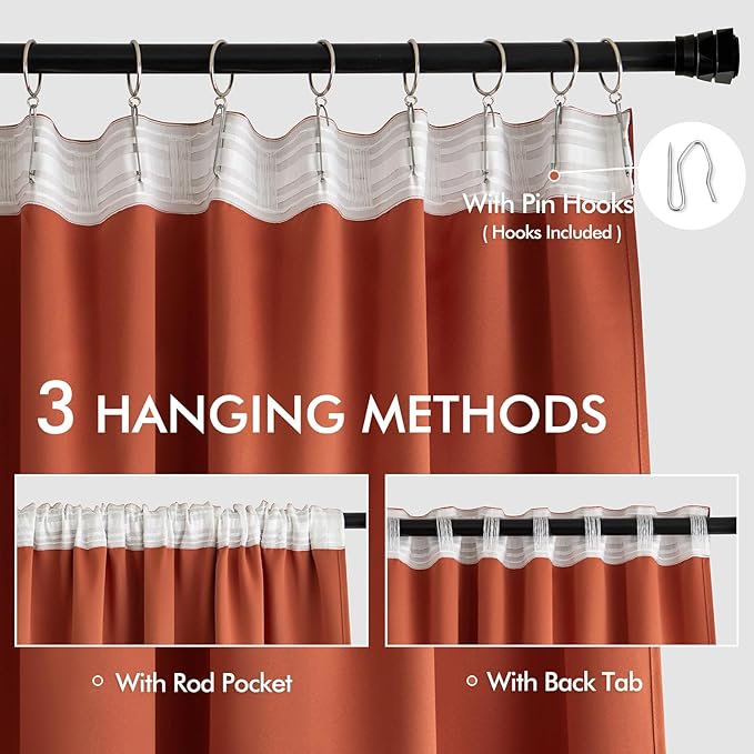 MIULEE Fall Burnt Orange Back Tab Blackout Curtains 52"x96" Length 2 Panels | - Image 3