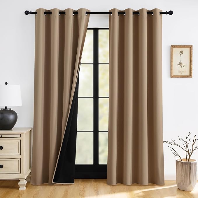 RYB HOME 100% Blackout Bedroom Curtains, Thermal Insulated Curtains | Heat & UV by RYBHOME