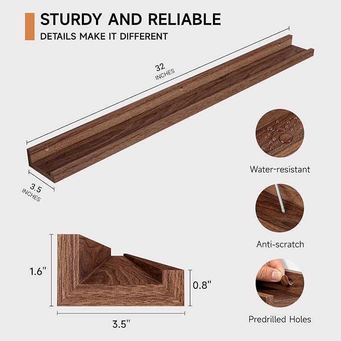 Fun Memories Picture Ledge Shelf, 32 Inch Floating Shelves Set of 2, Large - Image 3