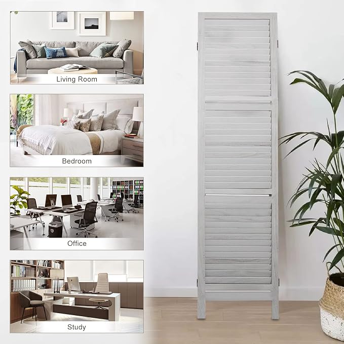 Room Divider with Shelves, 4 Panel Grey Privacy Screen | Partition Room - Image 7
