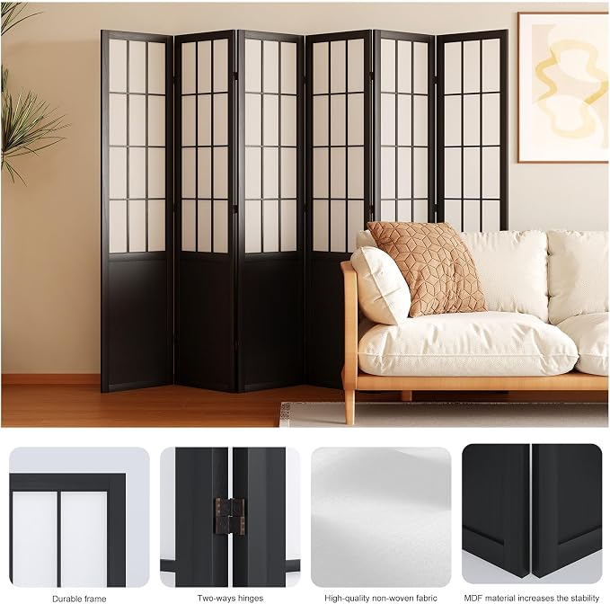 Room Divider, 66.9Inch Tall Japanese Shoji Style Folding Wood Screen - Image 4