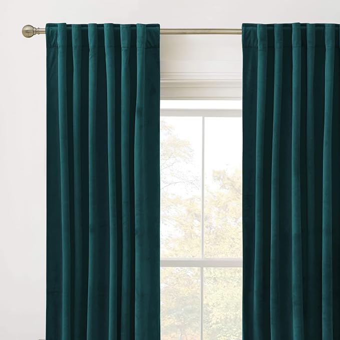 RYB HOME Teal Velvet Blackout Curtains 84 inches - Image 2